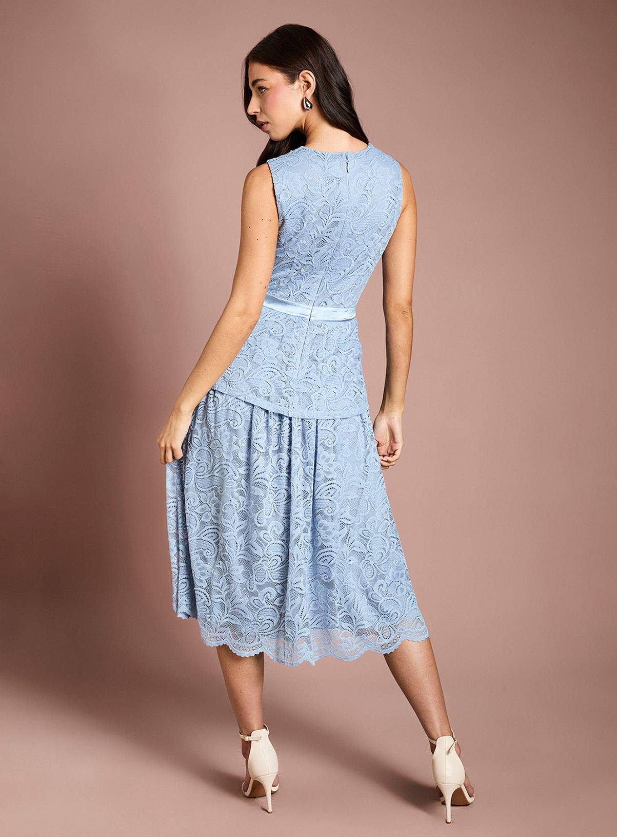 COAST Peplum Detail Lace Dress Blue 8 - Image 3
